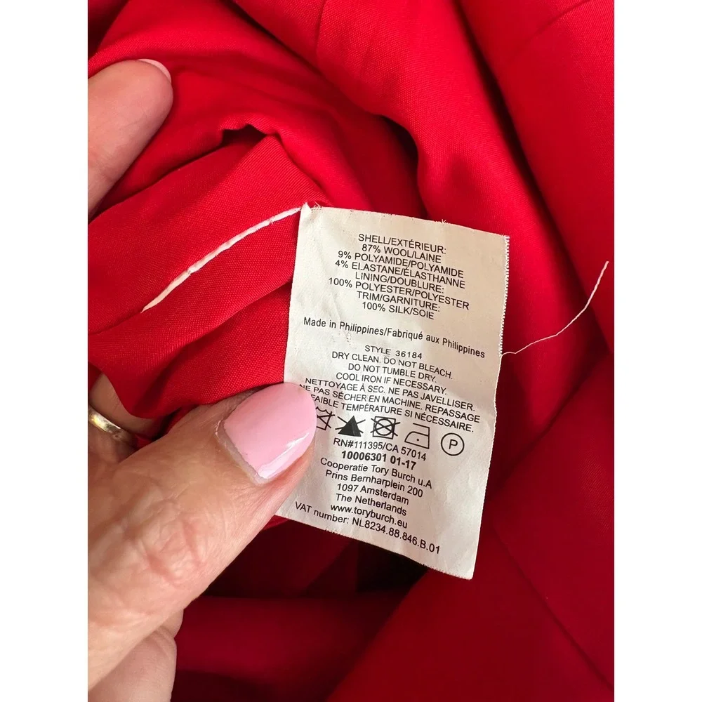 Tory‎ Burch Dress Womens 4 Red Sheath Cap Sleeve Wool Blend Structured